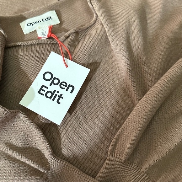 Tie Back Belt Ribbed Mocha Mousse Sweater Mock Neck Billow Sleeve Size L NWT - Picture 12 of 16